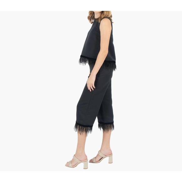 NEW EMILY MCCARTHY side zip feather fringe party pant in black - Picture 2 of 3